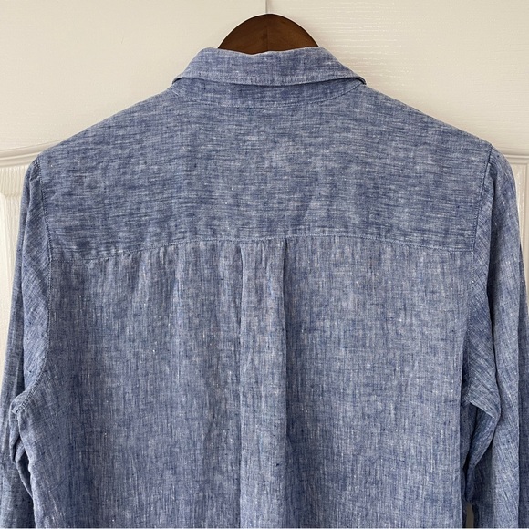 J. McLaughlin Britt Linen Point Collar Long Sleeve Blue Button Front Shirt Top L - Picture 10 of 16